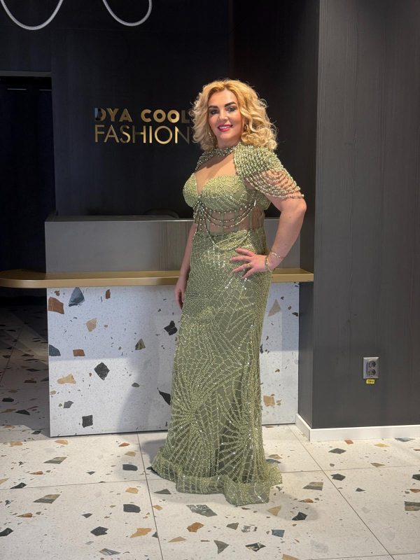 Rochie Lux Verde Fistic cu Margele DYA675 - imagine 4