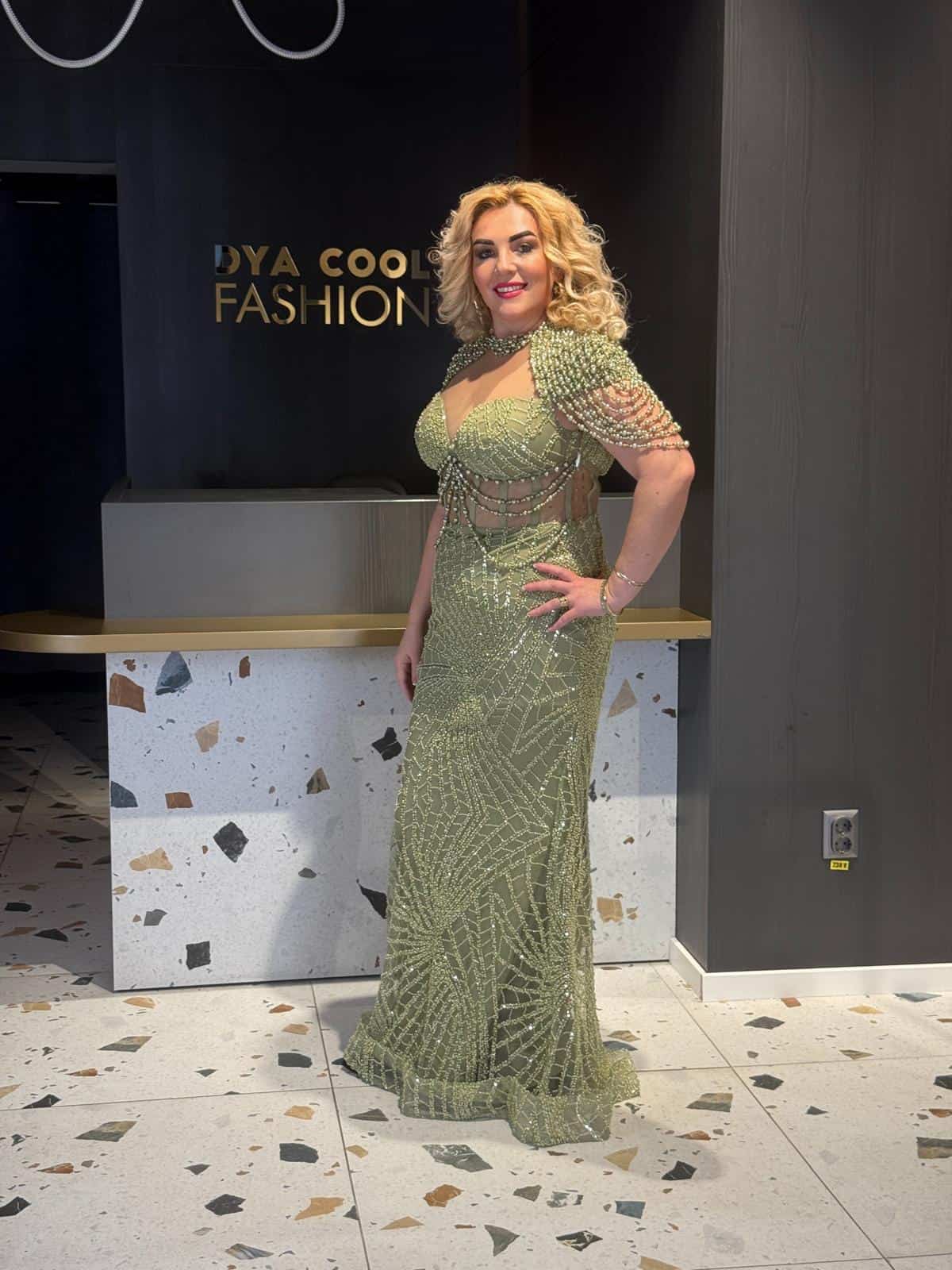 Rochie Lux Verde Fistic cu Margele DYA675 - imagine 4