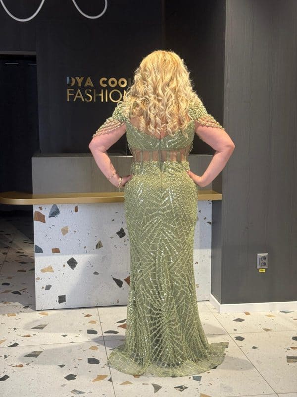 Rochie Lux Verde Fistic cu Margele DYA675 - imagine 5