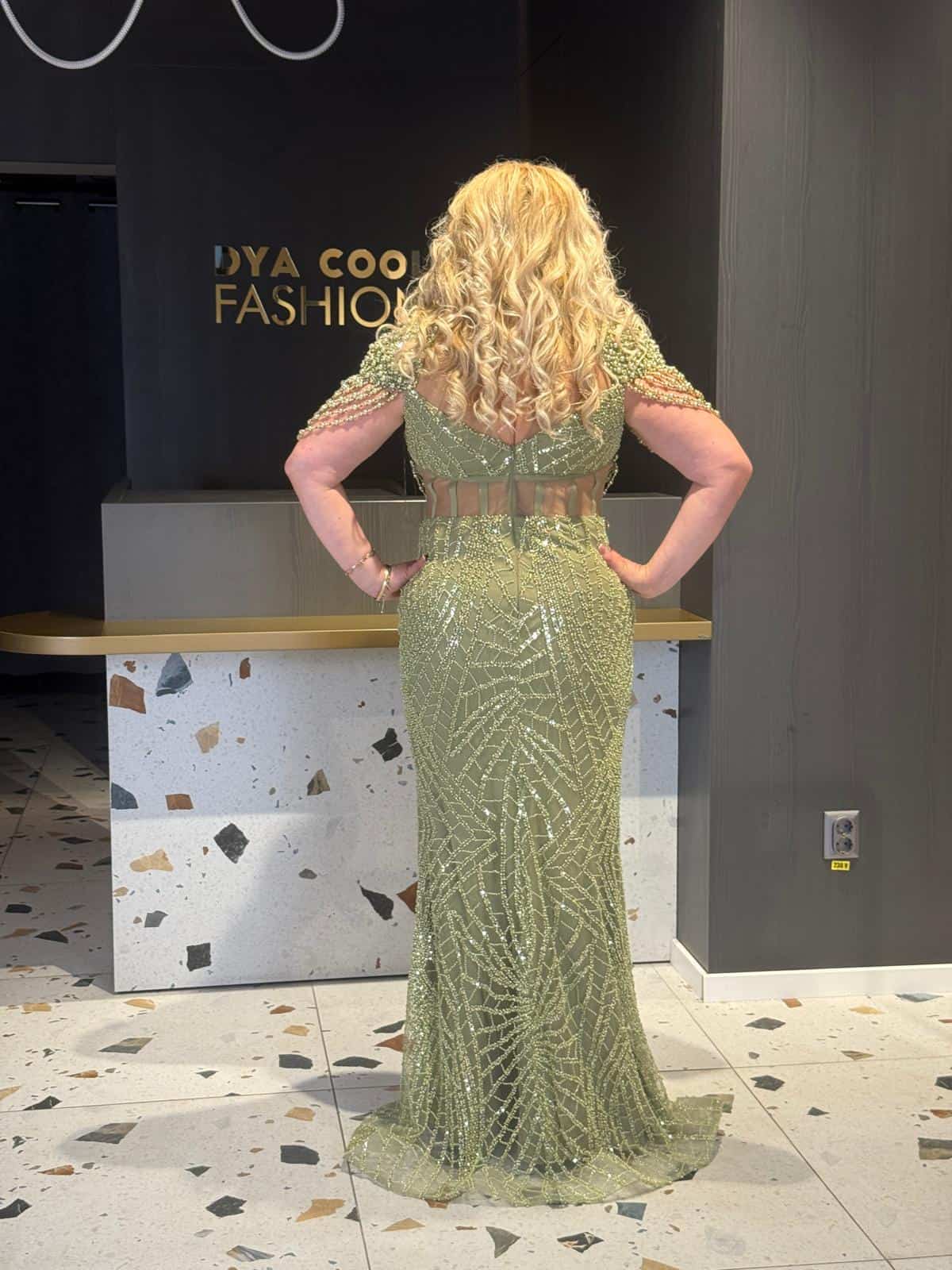 Rochie Lux Verde Fistic cu Margele DYA675 - imagine 5