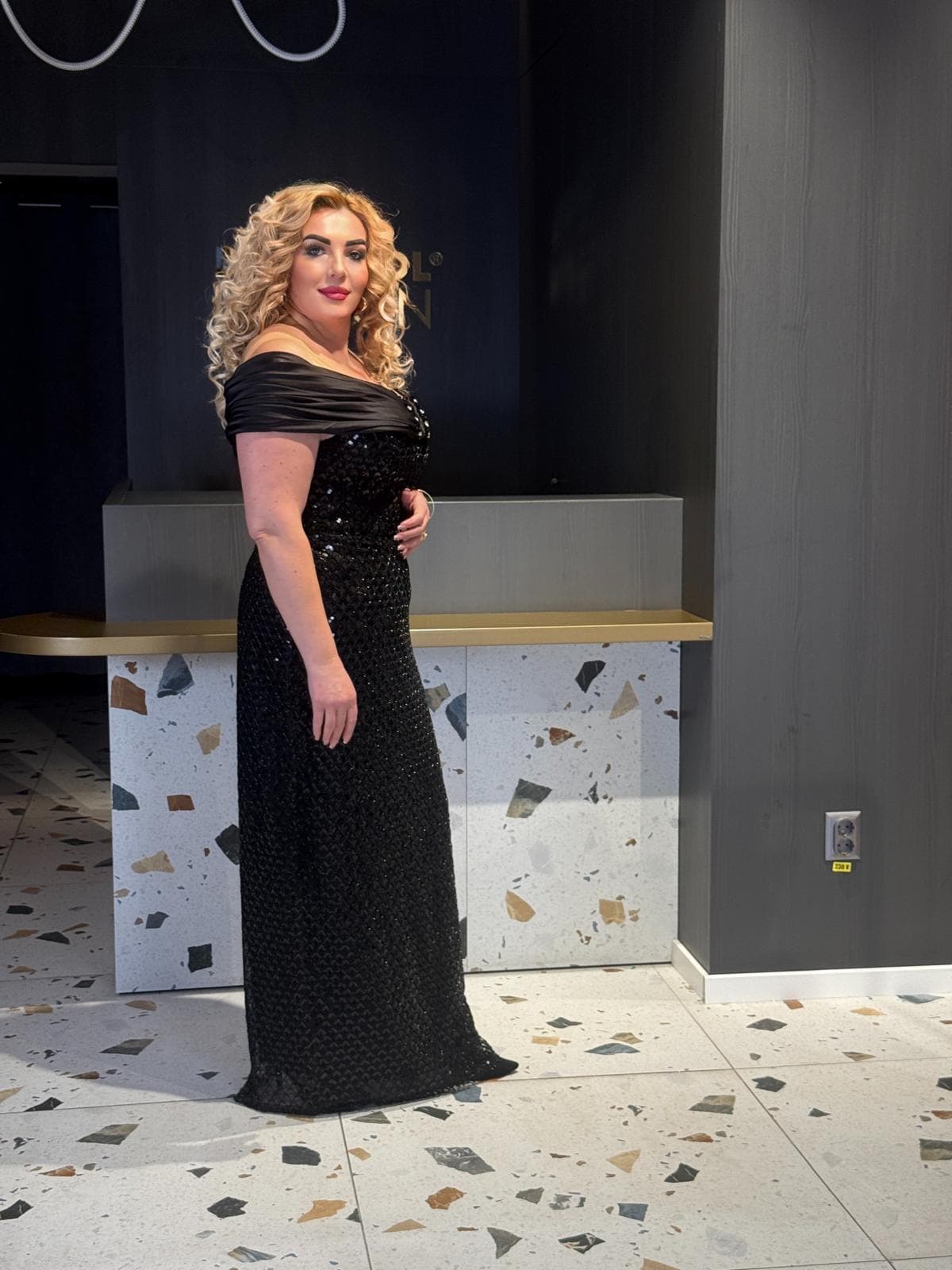 Rochie Lux Lunga  Neagra DYA676 - imagine 3