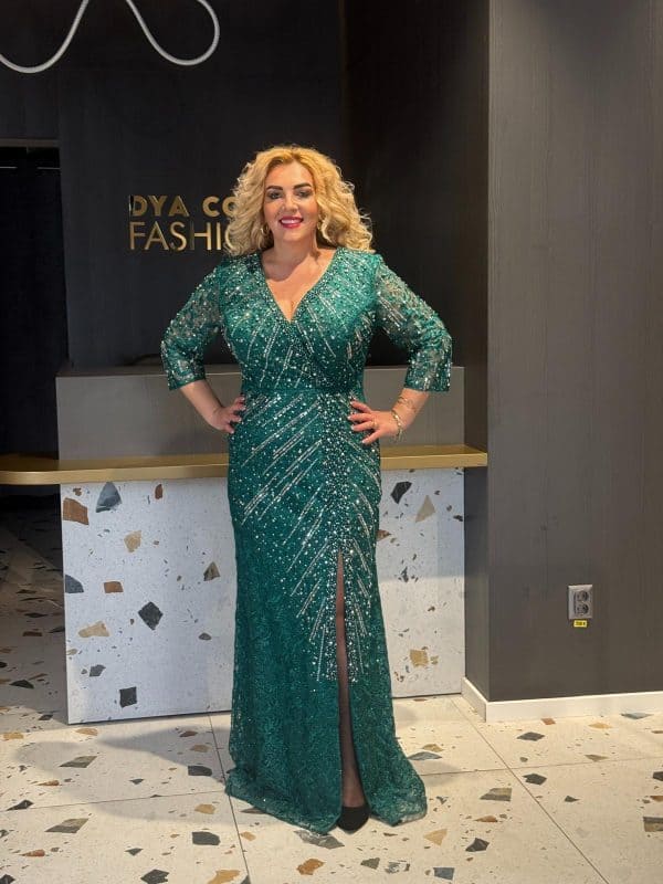 Rochie Lunga Verde cu Pieticele DYA679