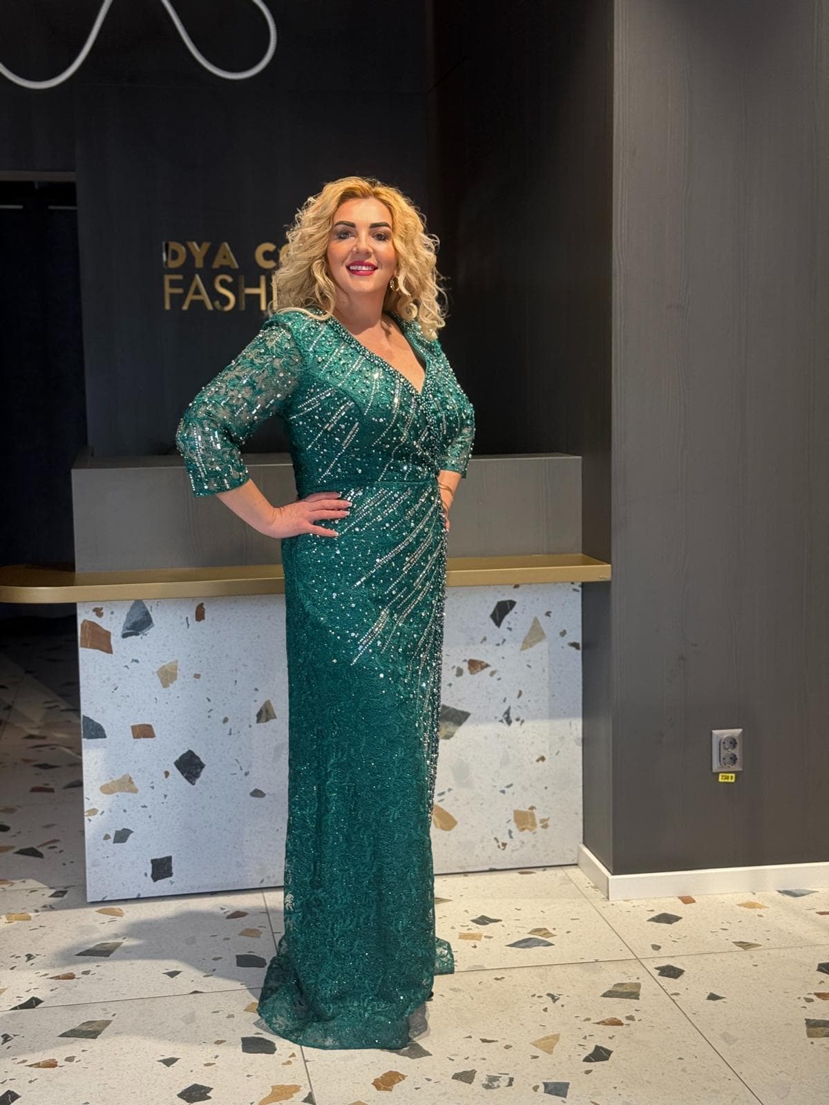 Rochie Lunga Verde cu Pieticele DYA679 - imagine 3