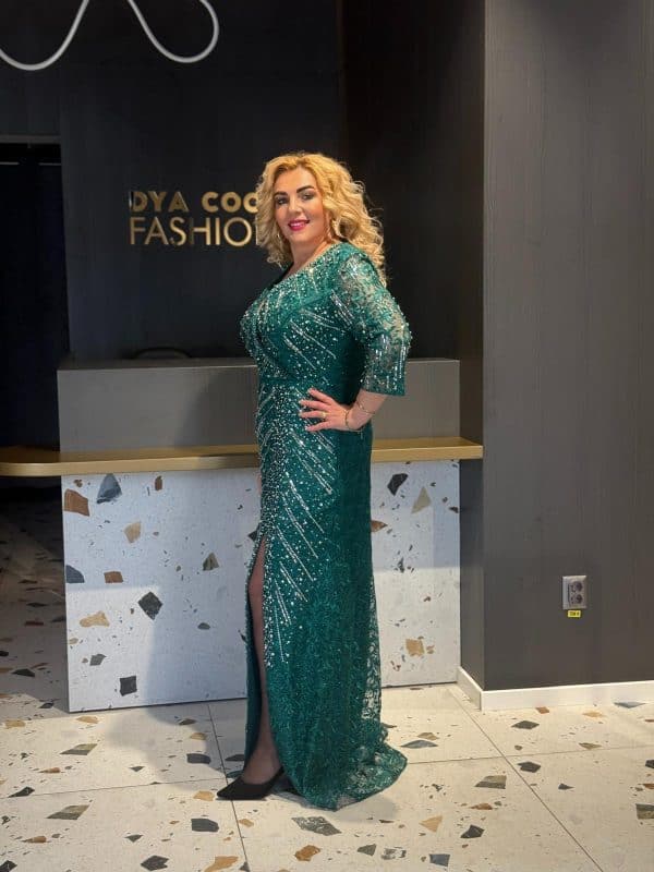 Rochie Lunga Verde cu Pieticele DYA679 - imagine 4