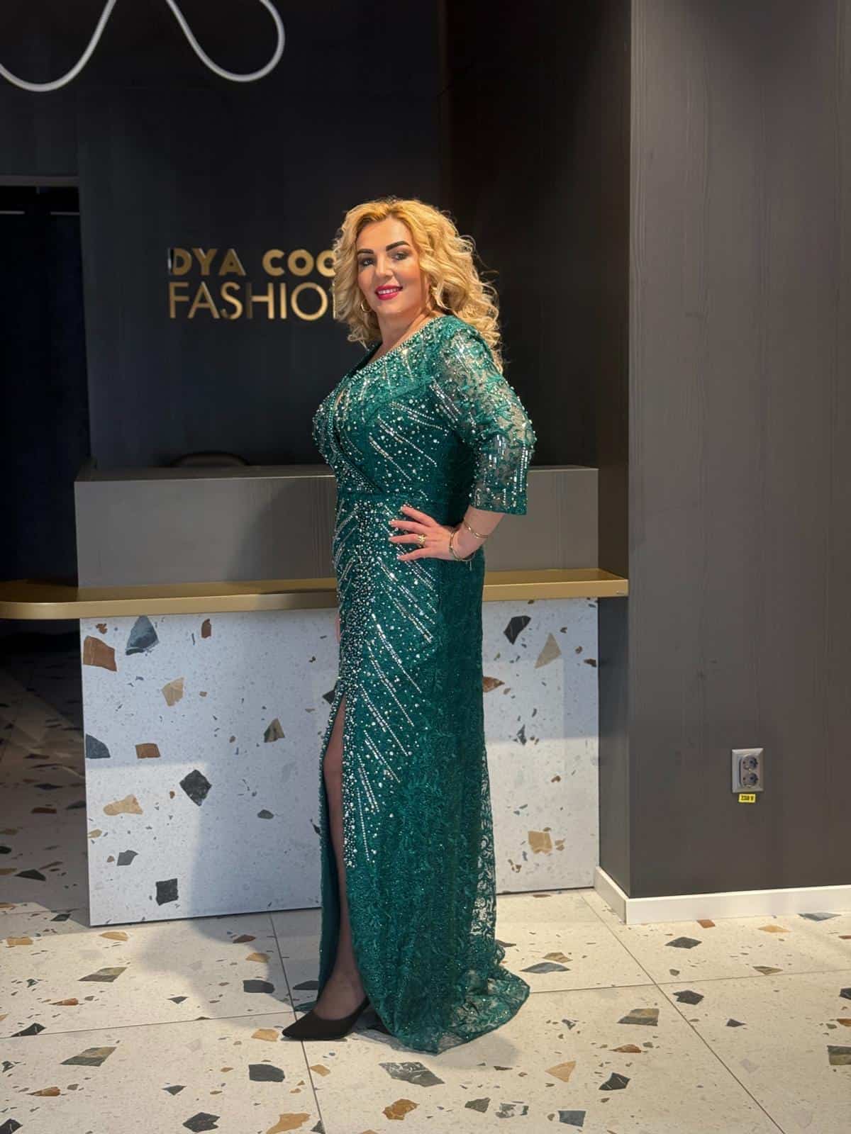 Rochie Lunga Verde cu Pieticele DYA679 - imagine 4