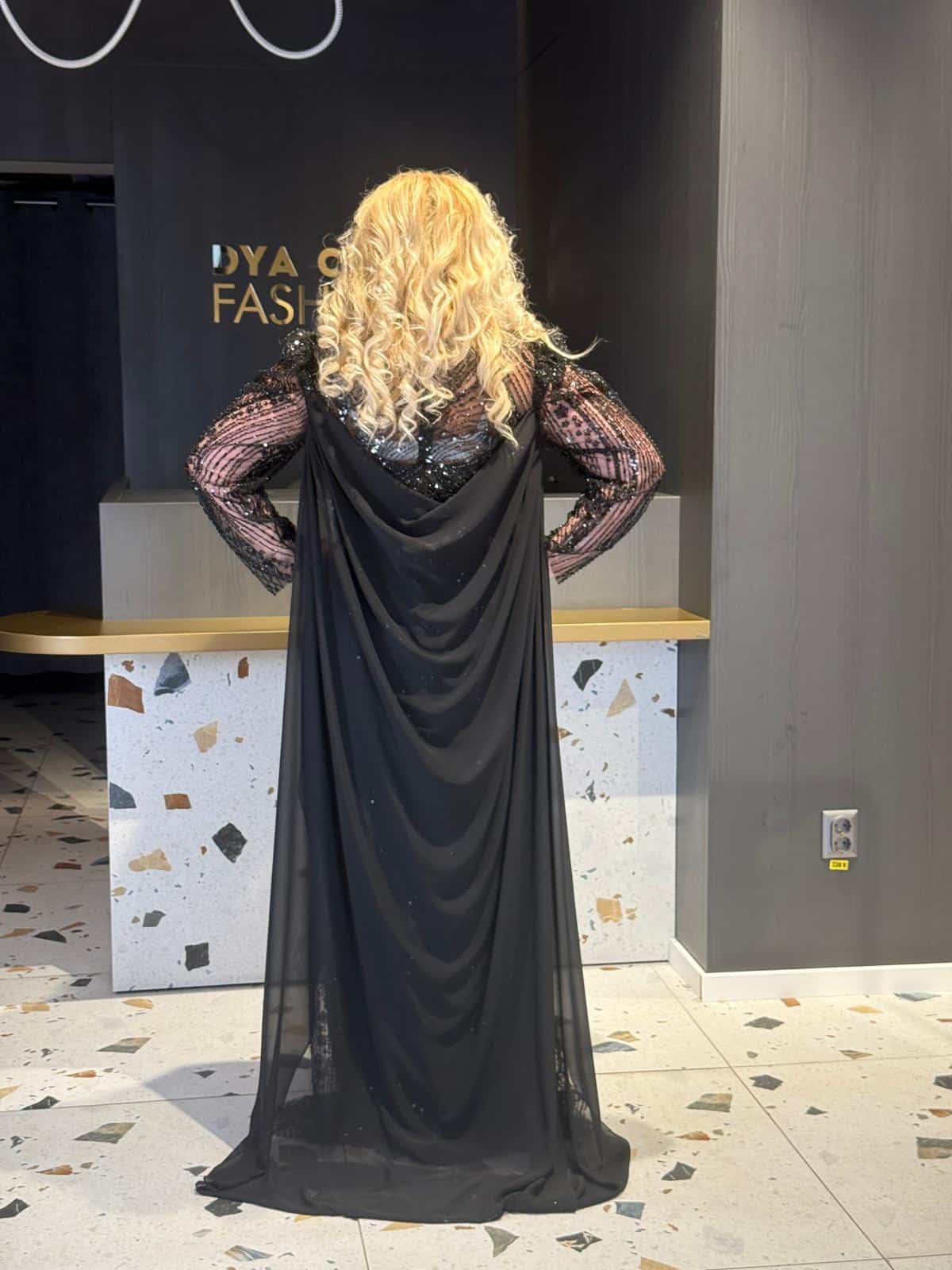 Rochie Lunga Lux Neagra cu Mancea Lunga DYA682 - imagine 5