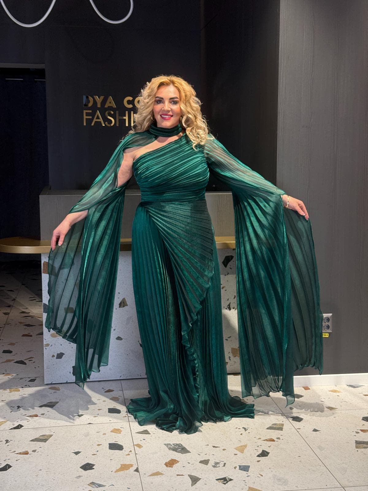 Rochie Lux  Lunga Verde cu Maneca Detasabila DYA681 - imagine 4
