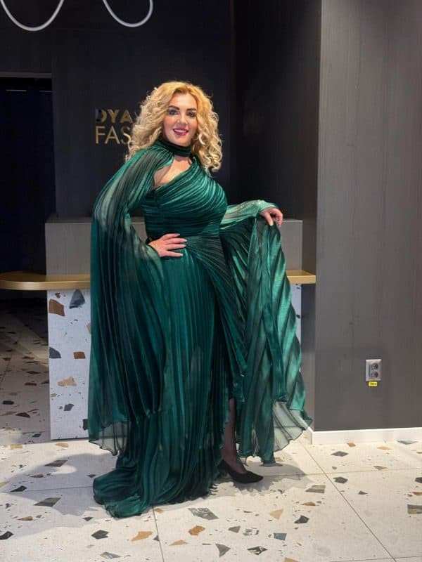 Rochie Lux  Lunga Verde cu Maneca Detasabila DYA681 - imagine 5