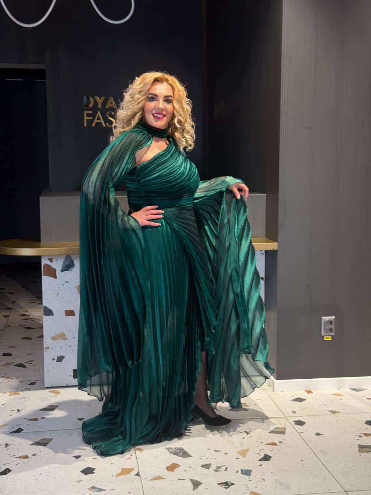 Rochie Lux  Lunga Verde cu Maneca Detasabila DYA681 - imagine 5