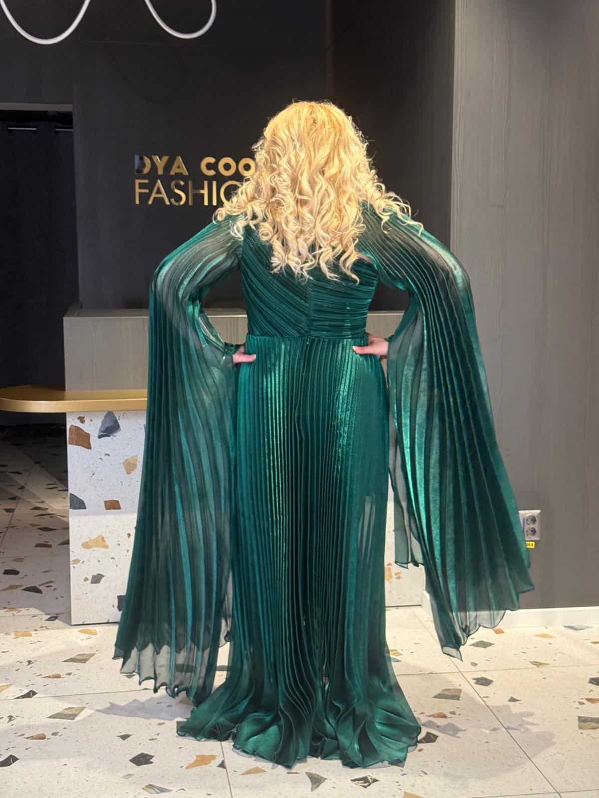 Rochie Lux  Lunga Verde cu Maneca Detasabila DYA681 - imagine 7