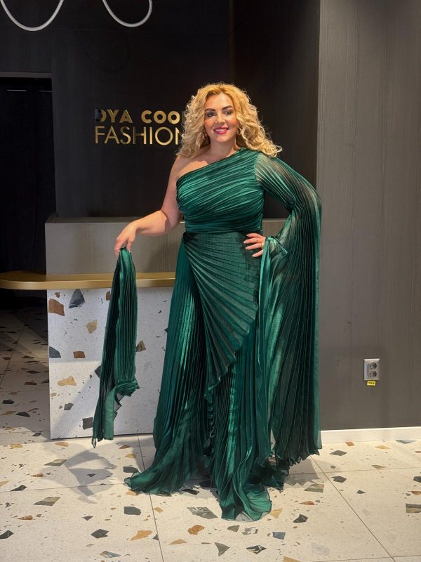 Rochie Lux  Lunga Verde cu Maneca Detasabila DYA681 - imagine 3