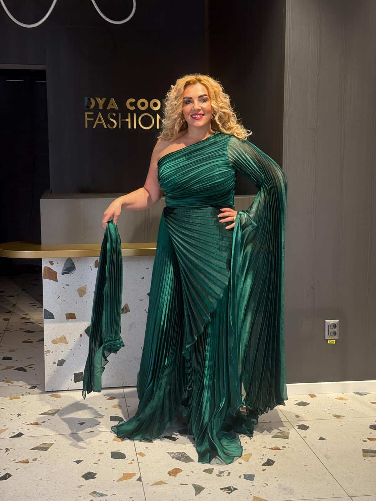 Rochie Lux  Lunga Verde cu Maneca Detasabila DYA681 - imagine 3
