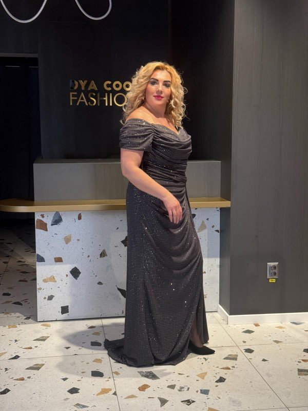 Rochie Lunga Gri cu Pietricele DYA686 - imagine 4