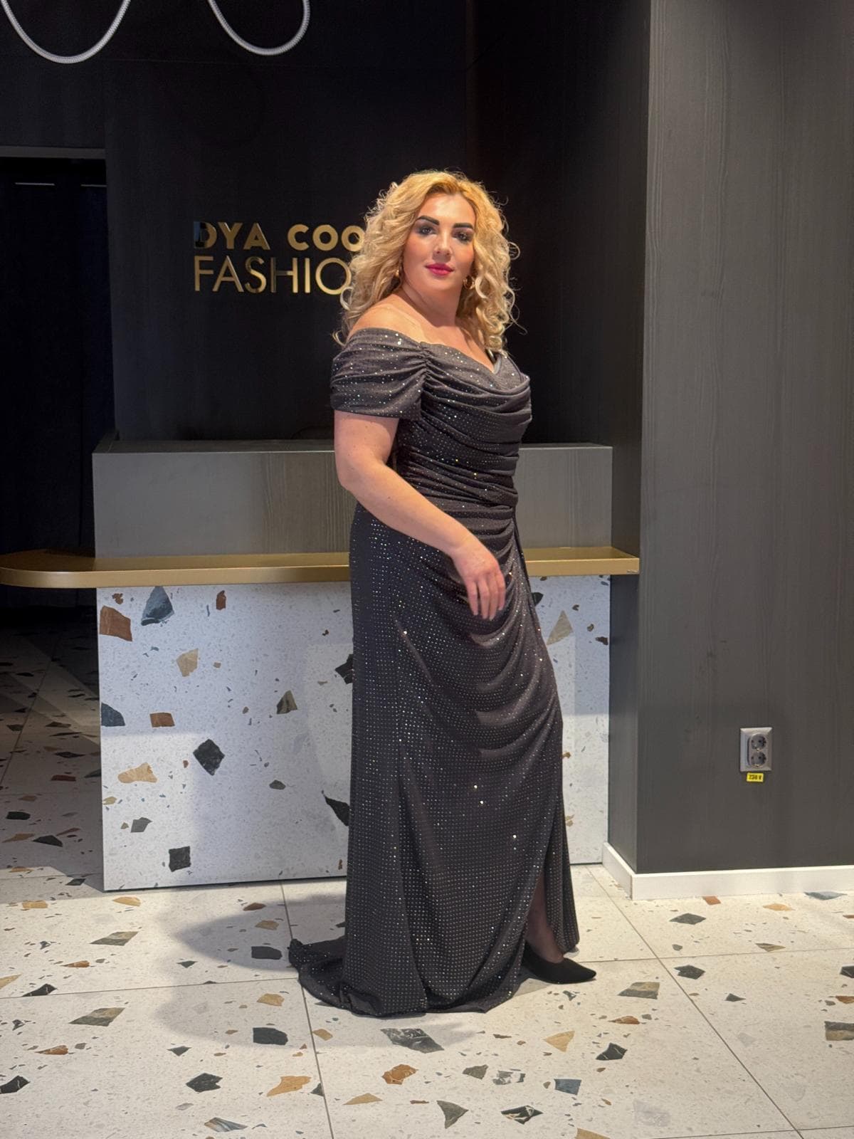 Rochie Lunga Gri cu Pietricele DYA686 - imagine 4