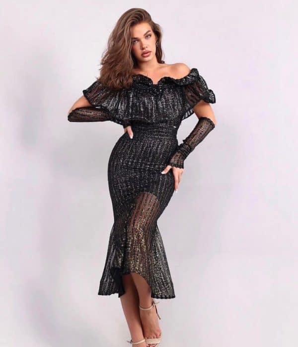 Rochie Midi Neagru Glow DYA688 - imagine 3