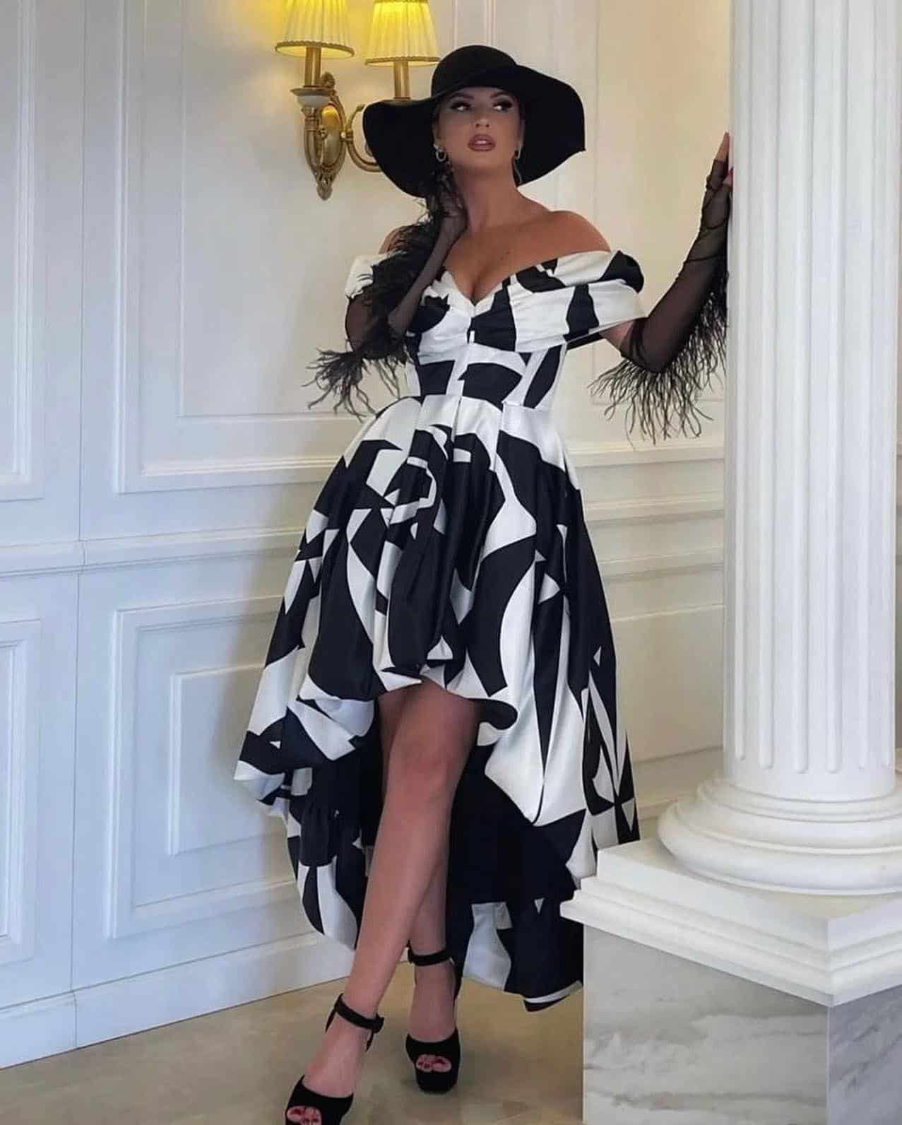 Rochie Alb-Negru DYA687 - imagine 5