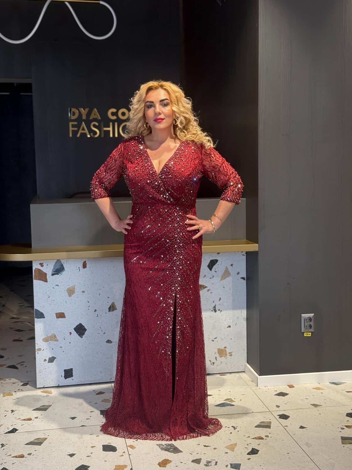 Rochie LungaVisiniu cu Pietricele DYA694 - imagine 3