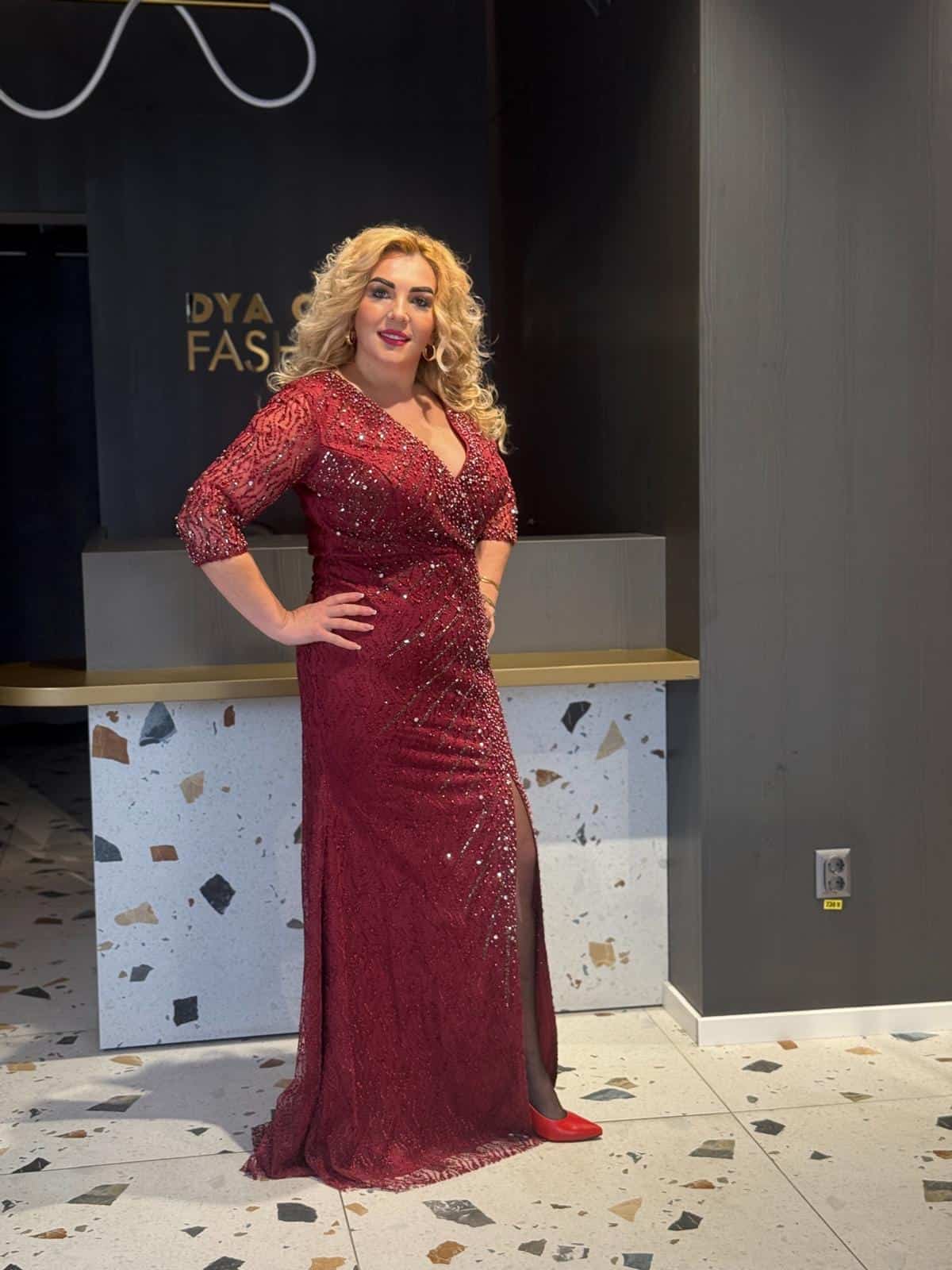 Rochie LungaVisiniu cu Pietricele DYA694 - imagine 4