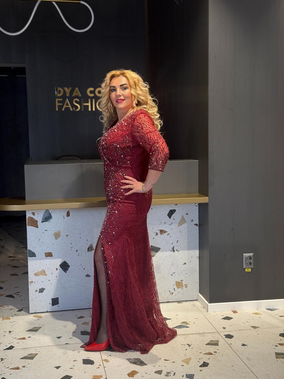 Rochie LungaVisiniu cu Pietricele DYA694 - imagine 5