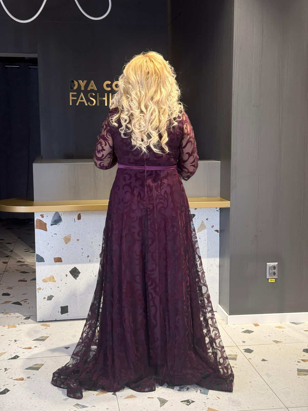 Rochie Lunga Visiniu Model Floral DYA697 - imagine 4