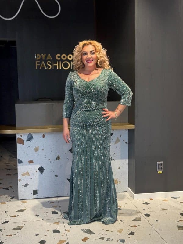 Rochie Lunga Verde-Argintiu DYA698 - imagine 2
