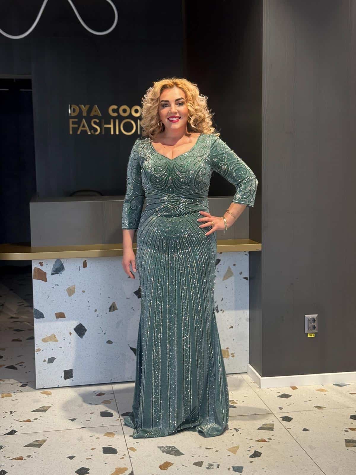 Rochie Lunga Verde-Argintiu DYA698 - imagine 2