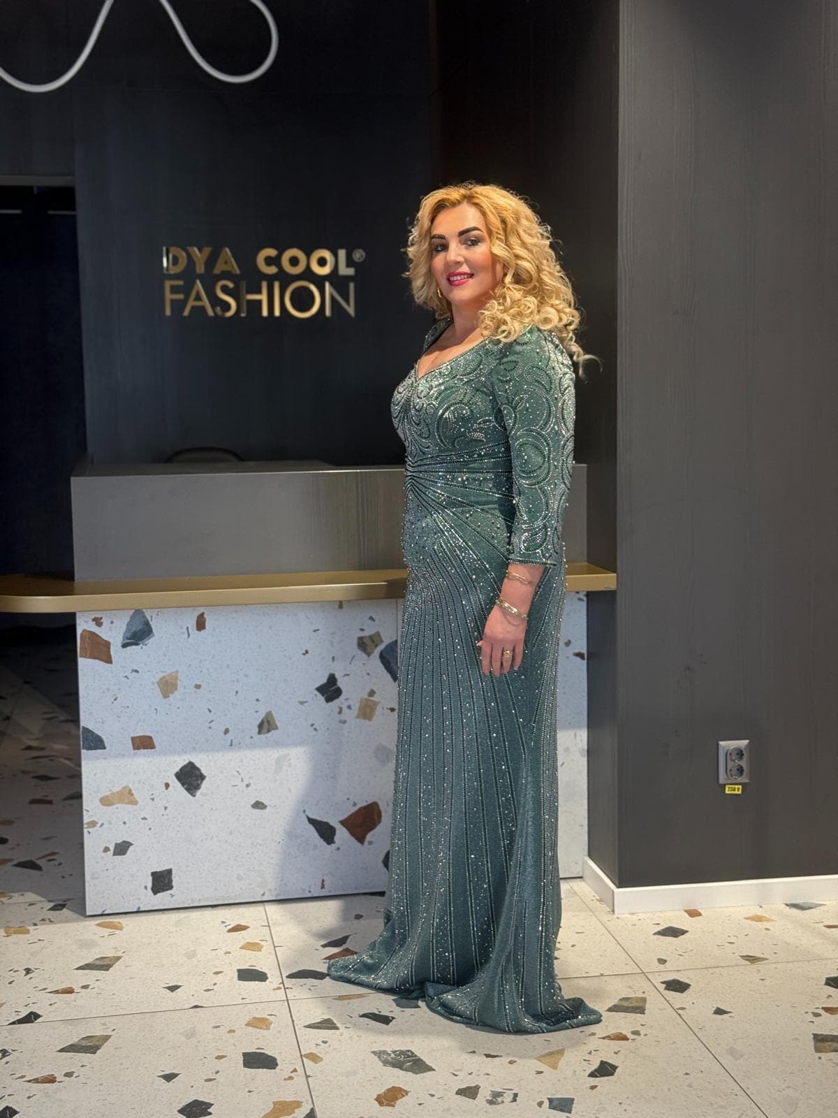 Rochie Lunga Verde-Argintiu DYA698 - imagine 4