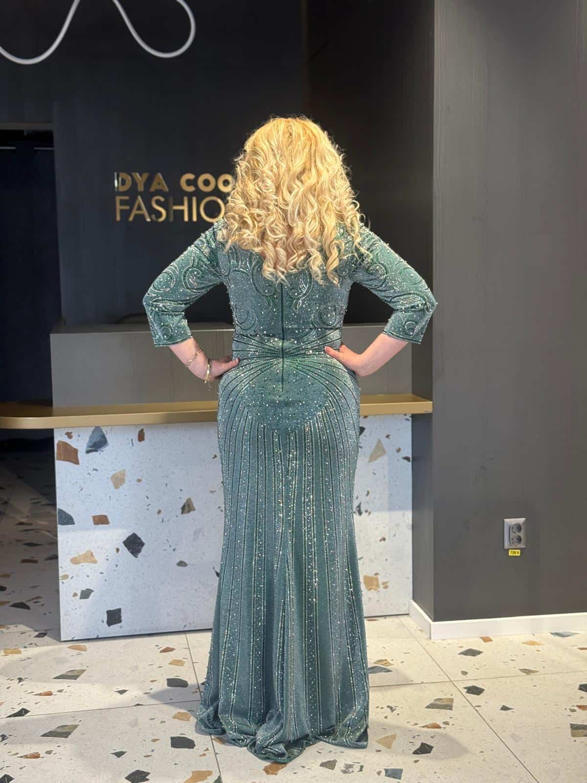 Rochie Lunga Verde-Argintiu DYA698 - imagine 6
