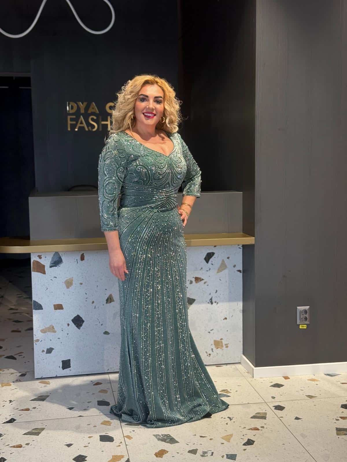 Rochie Lunga Verde-Argintiu DYA698 - imagine 3