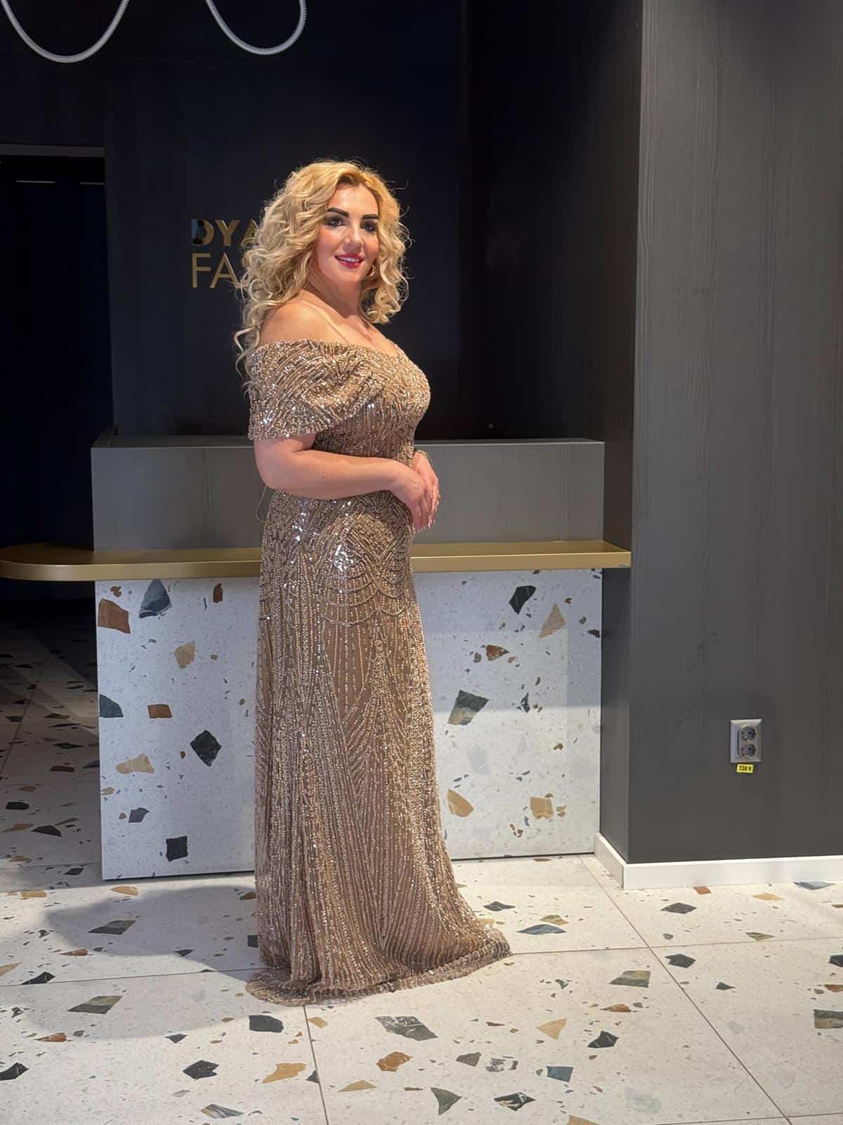 Rochie Lunga Bej DYA719 - imagine 6