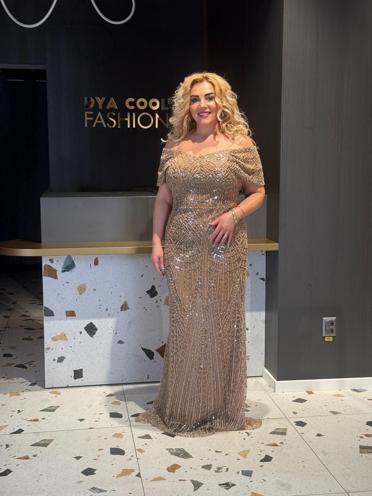Rochie Lunga Bej DYA719 - imagine 3
