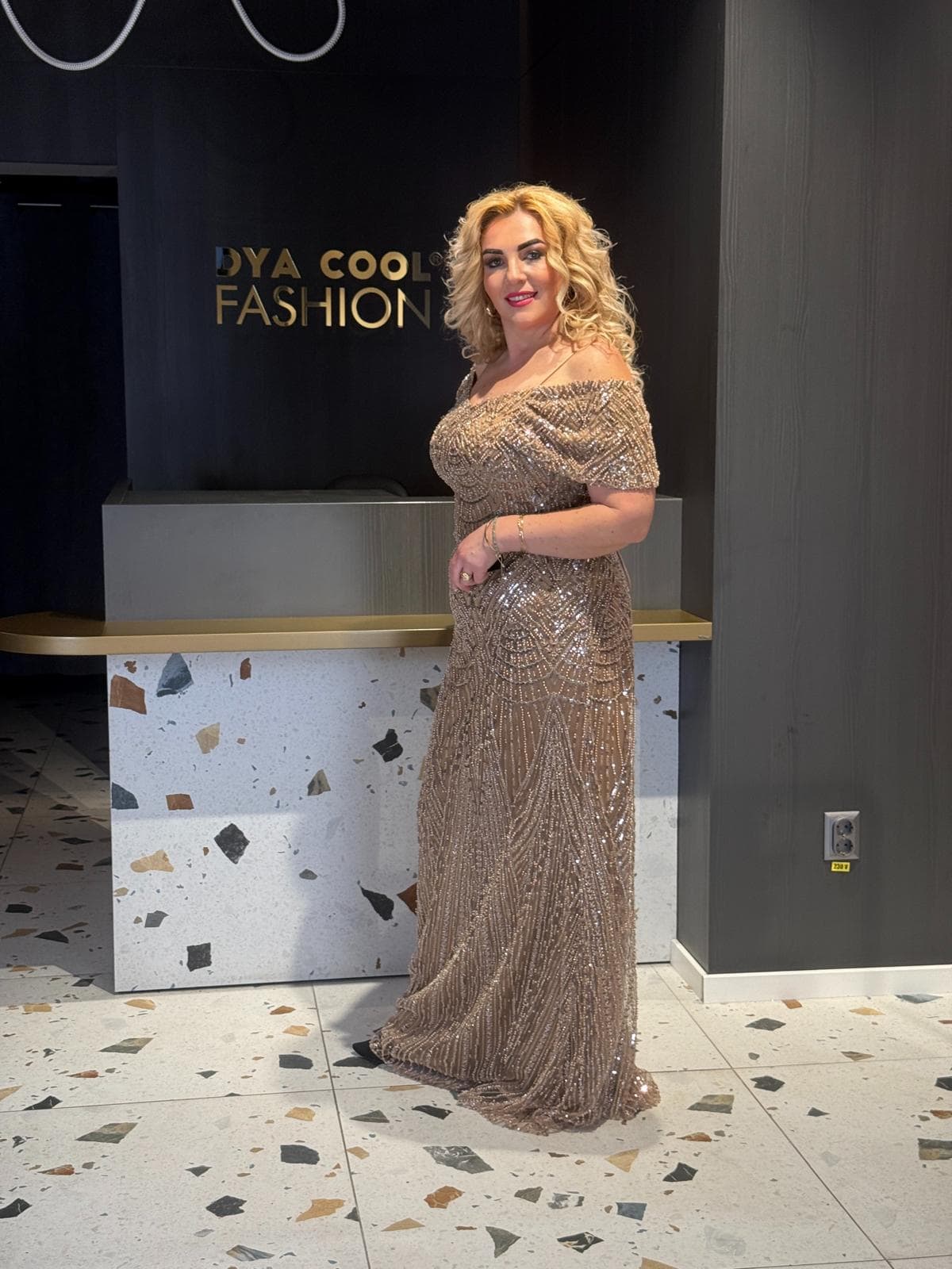 Rochie Lunga Bej DYA719 - imagine 5