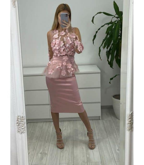 Rochie Midi Roz Pdura din Tafta DYA782 - imagine 4