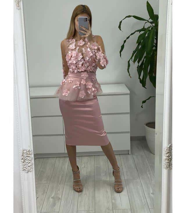 Rochie Midi Roz Pdura din Tafta DYA782 - imagine 4