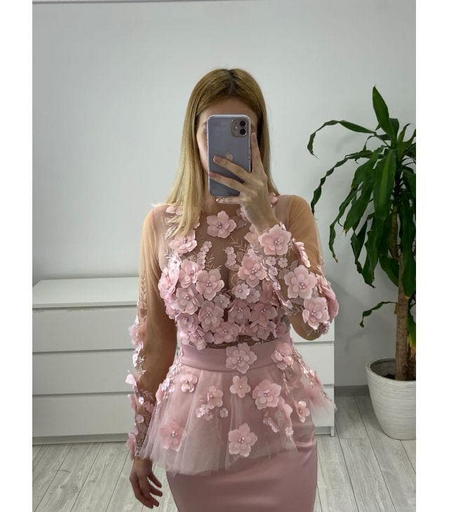 Rochie Midi Roz Pdura din Tafta DYA782 - imagine 3