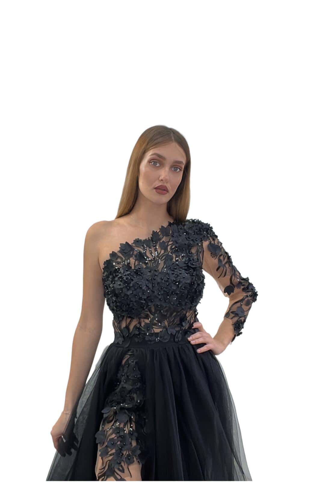 Rochie Lunga Negru Tull DYA785 - imagine 6