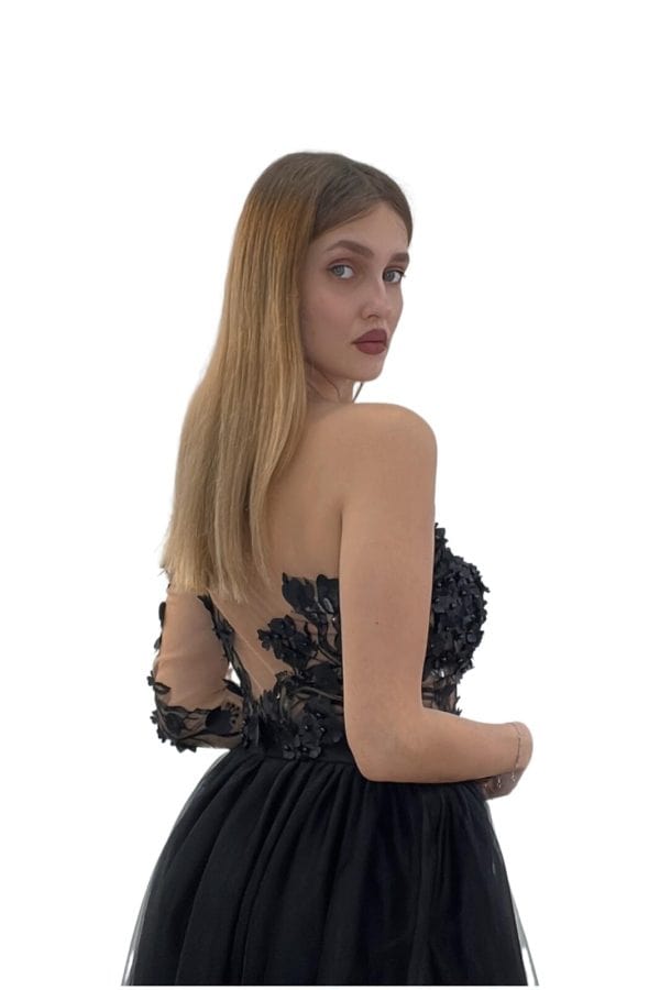 Rochie Lunga Negru Tull DYA785 - imagine 5