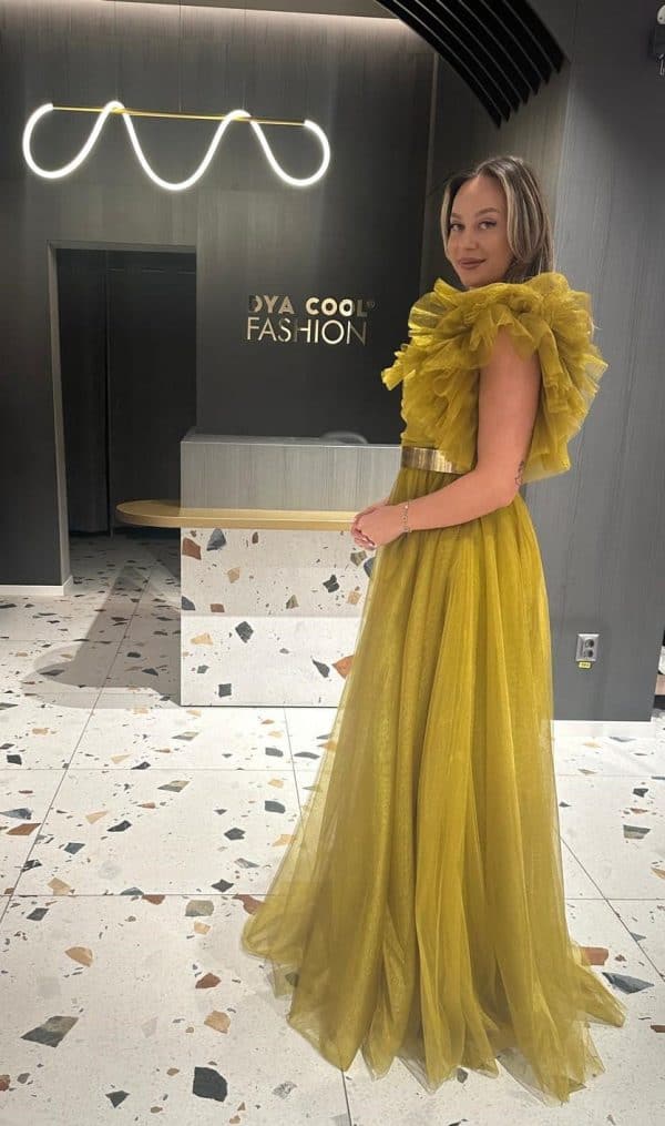 Rochie Lunga Verde Mustar DYA648 - imagine 3