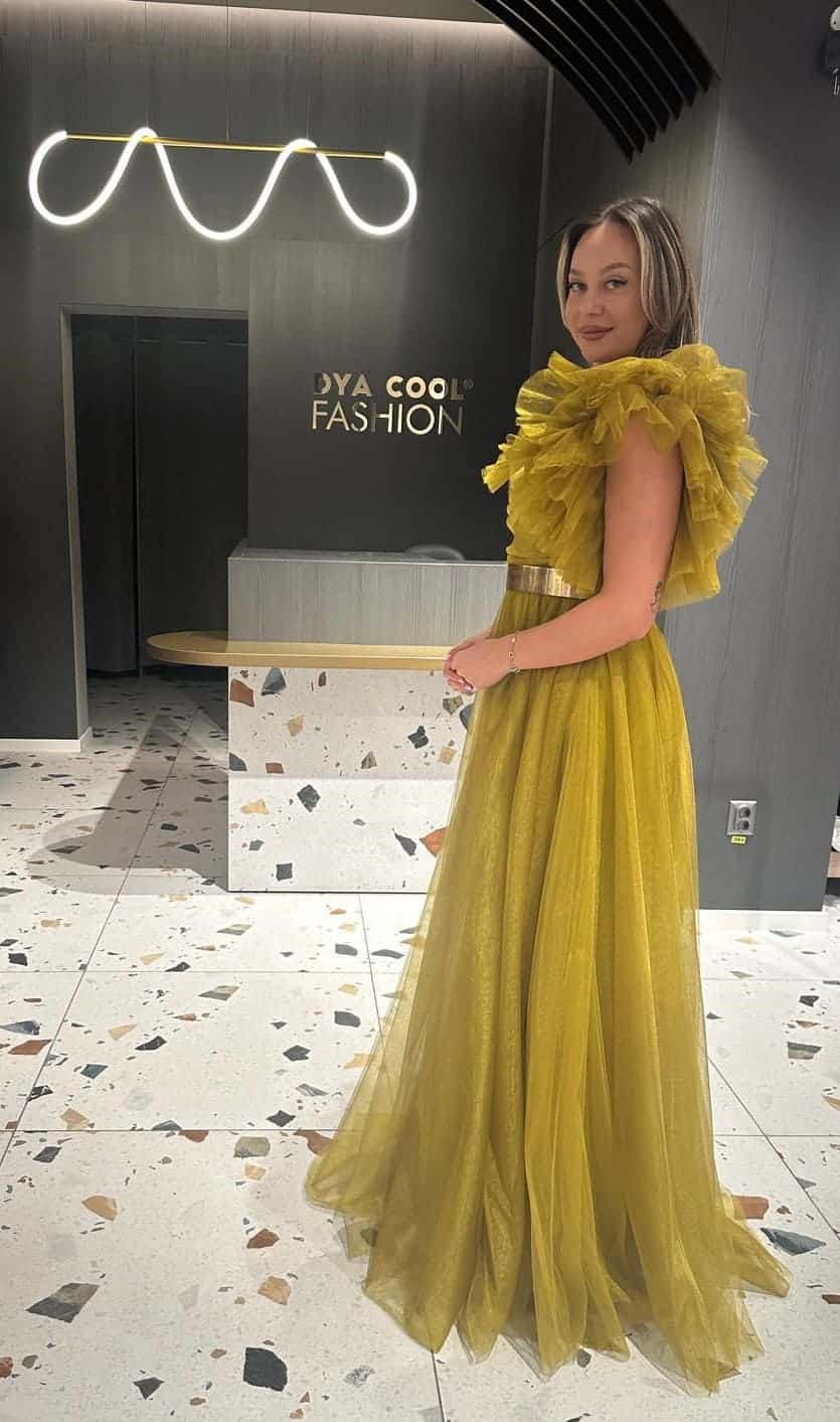 Rochie Lunga Verde Mustar DYA648 - imagine 3