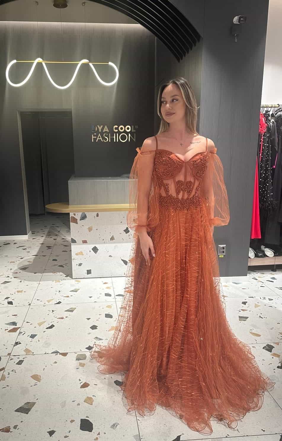 Rochie Lunga Caramiziu Mustar DYA649 - imagine 3