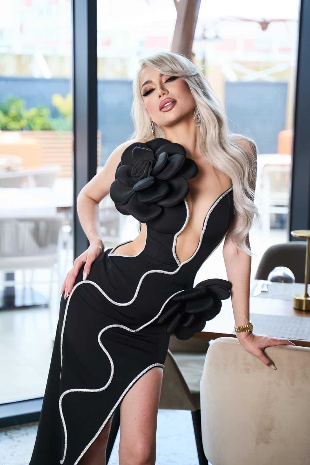Rochie Neagra Lunga  Flower DYA655 - imagine 4