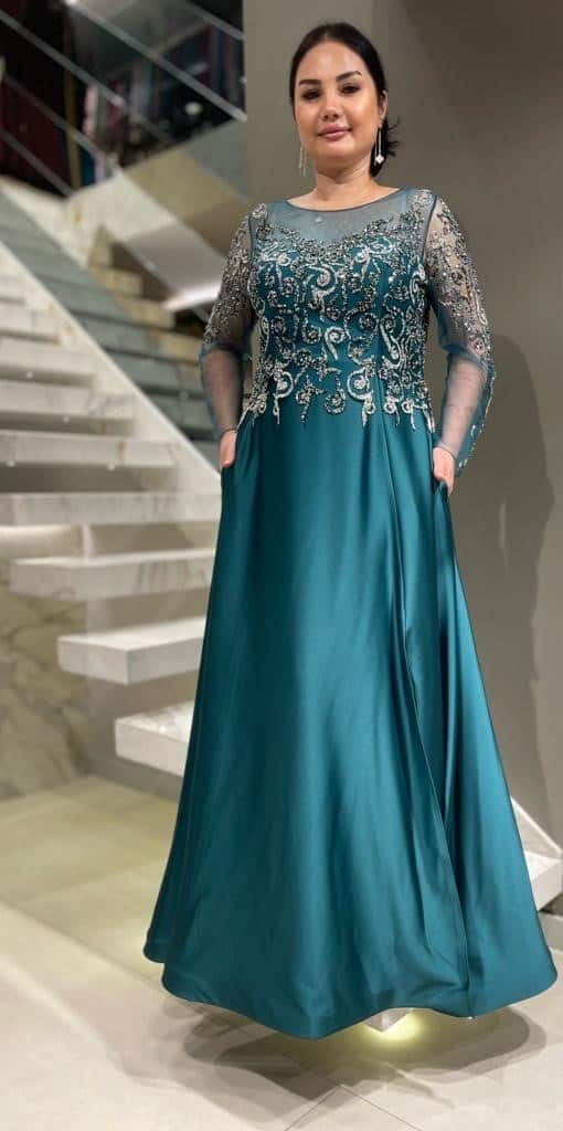 Rochie Lunga Verde cu Dantela DYA692 - imagine 3