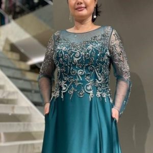 Rochie Lunga Verde cu Dantela DYA692