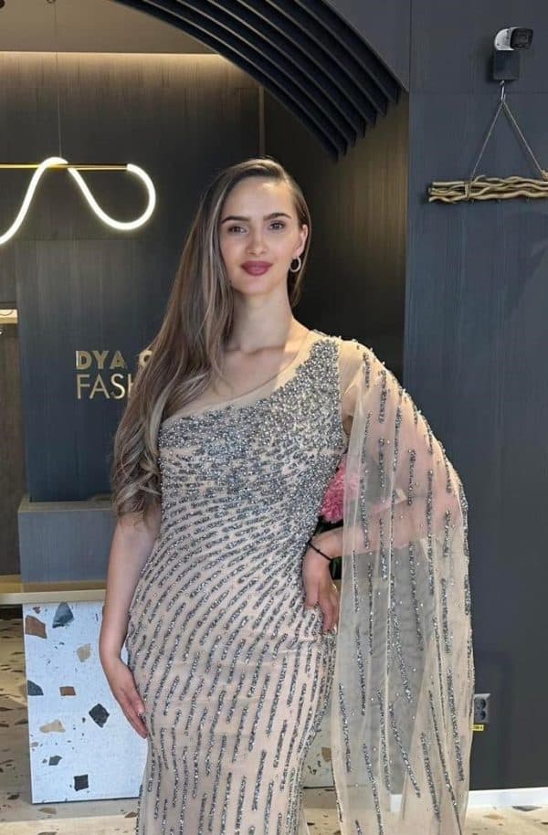 Rochie Lunga Nude cu Cristale  DYA713
