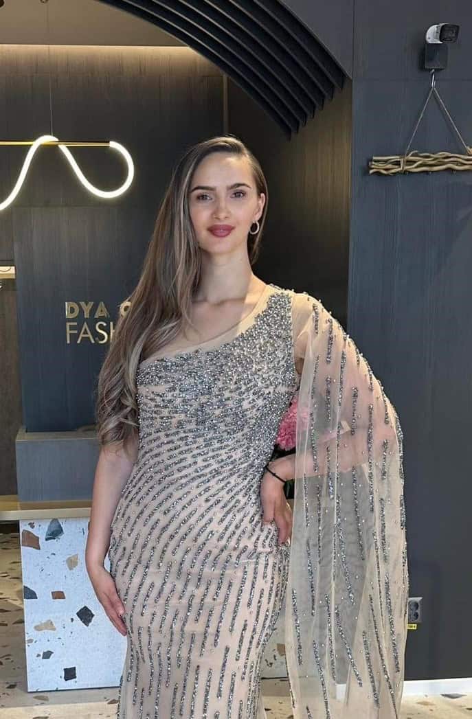 Rochie Lunga Nude cu Cristale  DYA713