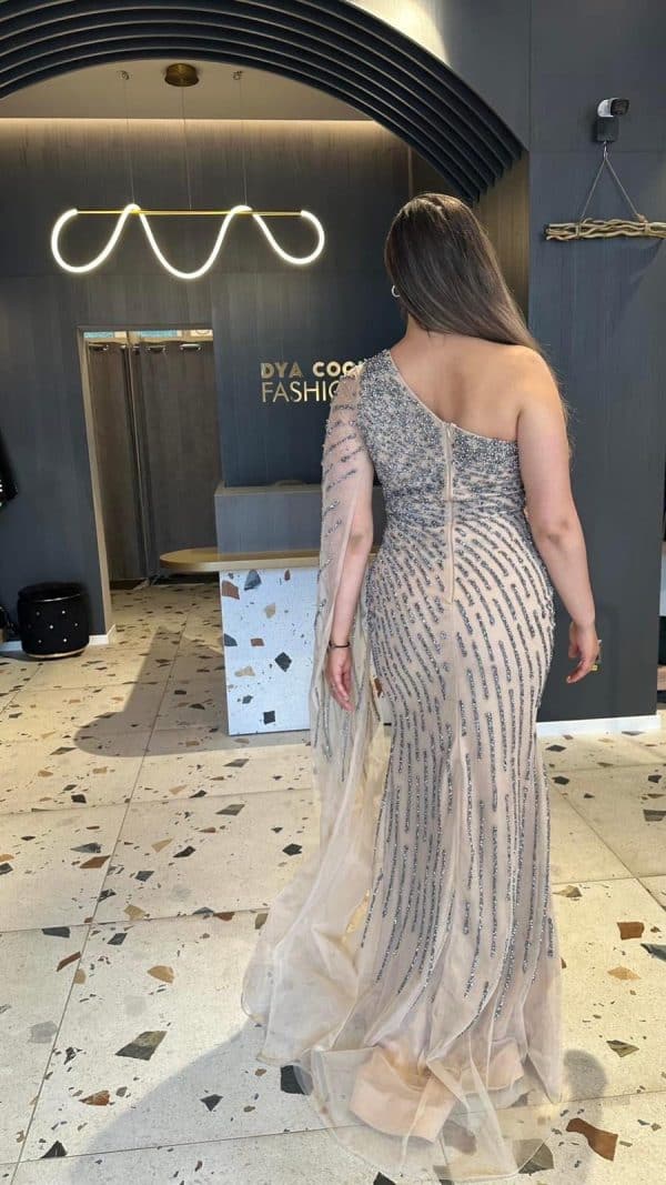 Rochie Lunga Nude cu Cristale  DYA713 - imagine 4