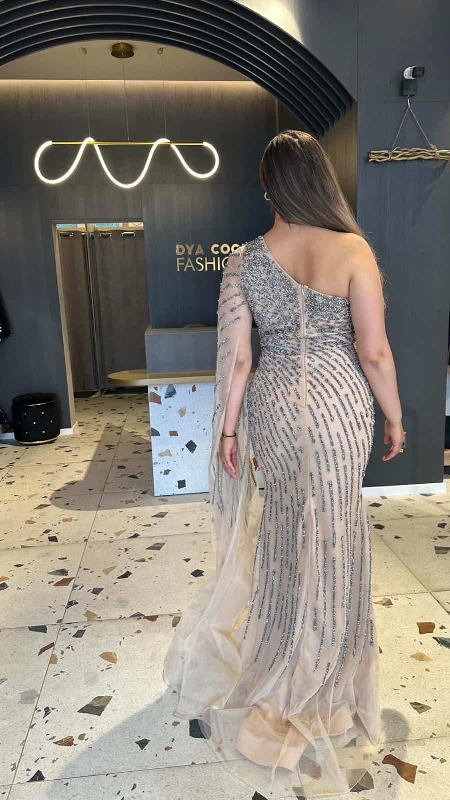 Rochie Lunga Nude cu Cristale  DYA713 - imagine 4