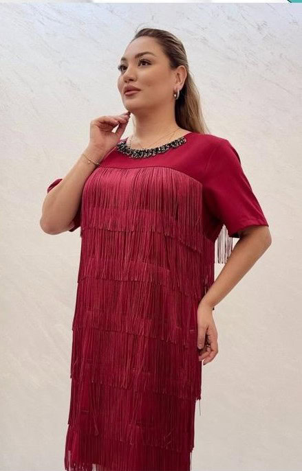 Rochie Midi Visiniu cu Franjuri DYA729 - imagine 3