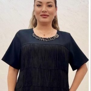 Rochie Midi Negru cu Franjuri DYA731