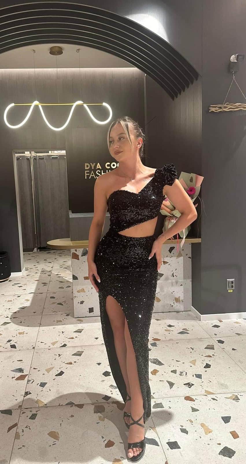 Rochie Lunga Negru cu Paiete DYA735 - imagine 3